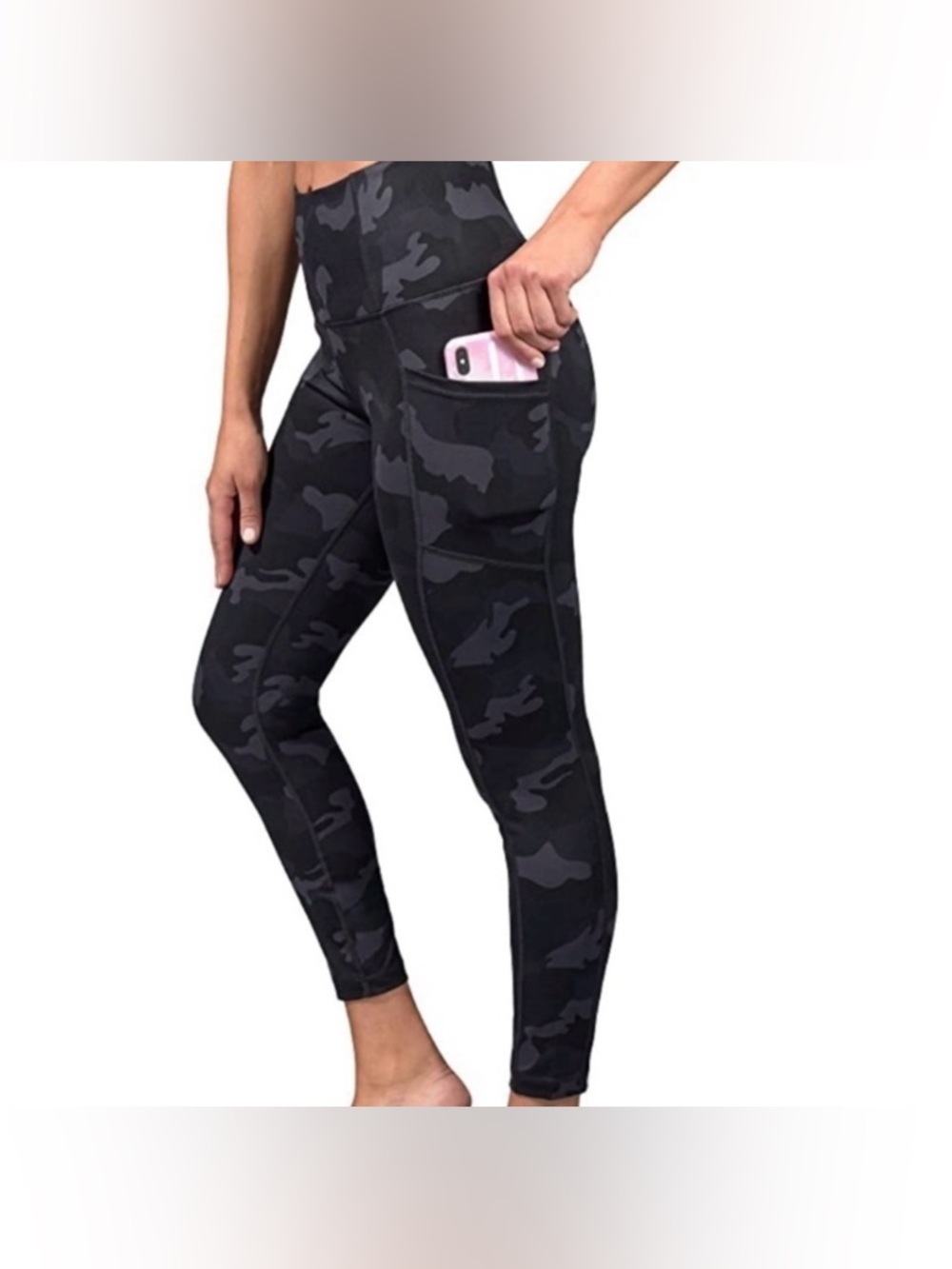 Yogalicious Black Gray LUX Camo High Waist Active Pocket Cropped Leggings Small